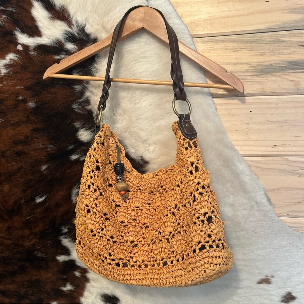 Vintage St Johns Bay Shoulder Bag Woven Paper Beaded Zipper Boho Coastal
